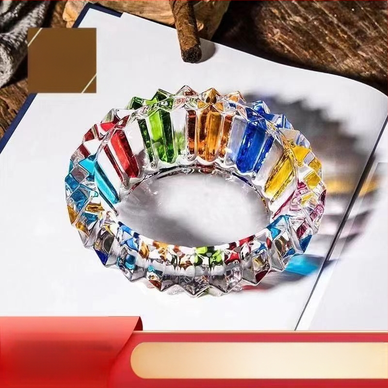 Kézzel festett csíkos hamutál vastag kristályüvegből, dekoratív, pastoral és egyszerű stílus, márka Flavinmci/Flaventz, származás Fengyang