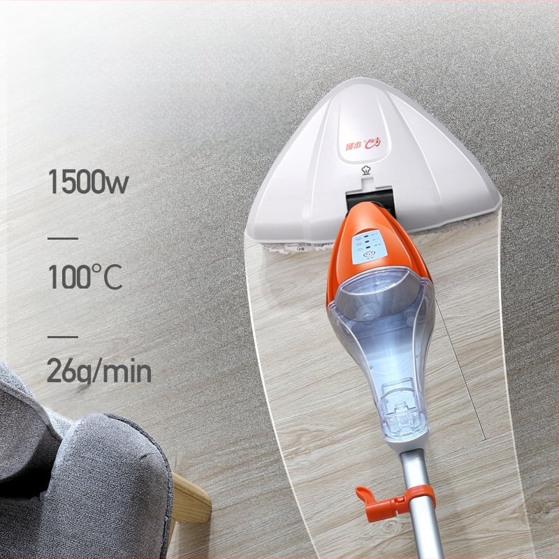 Huaxin garų šluota su dezinfekcija, galia 1400–1799W; nuolatinis garas >30 min; veikimo laikas 45–59 min; įkaitinimo temperatūra <100°C; įkaitinimo laikas 30–180 s