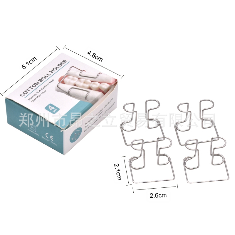 Fogászati gyapottekercs klipek, rozsdamentes acélból; 4 db/doboz; tömeg kb. 10 g/doboz