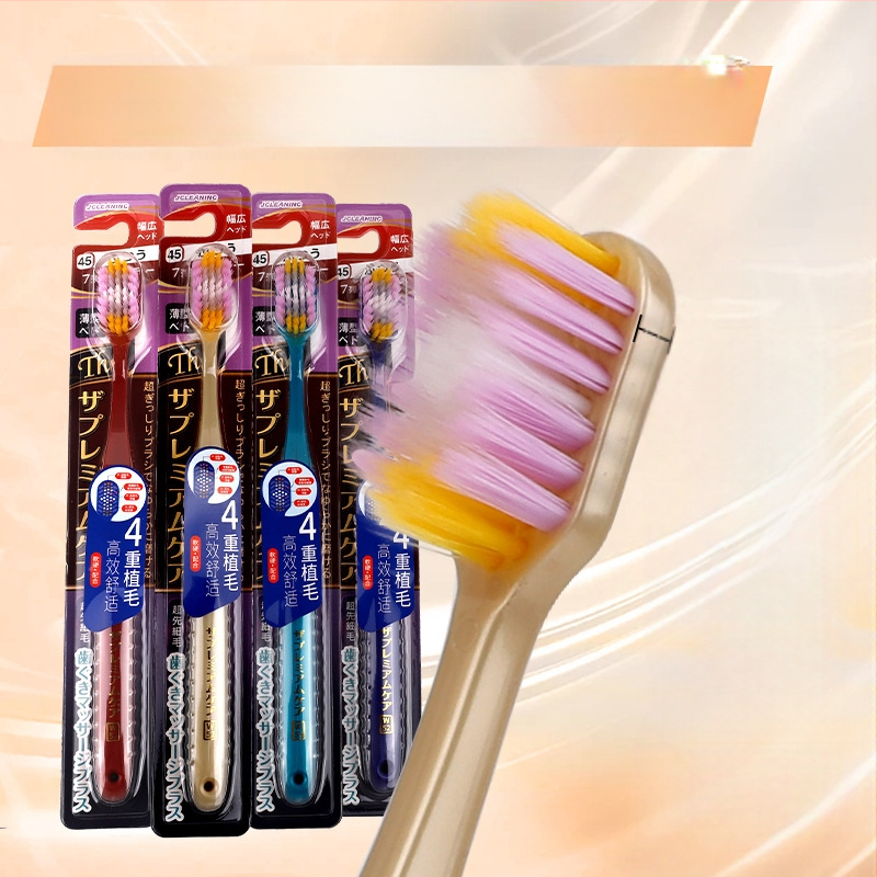 Cleanlin dantų šepetėlis su plačia galvute ir minkštais šereliais, keturračio šerelių dizaino dantų masažui, modelis MJC2455