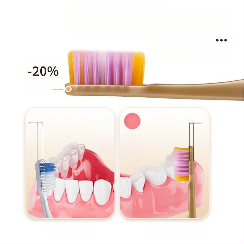 Cleanlin dantų šepetėlis su plačia galvute ir minkštais šereliais, keturračio šerelių dizaino dantų masažui, modelis MJC2455