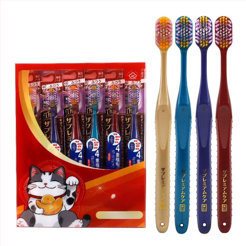 Cleanlin dantų šepetėlis su plačia galvute ir minkštais šereliais, keturračio šerelių dizaino dantų masažui, modelis MJC2455