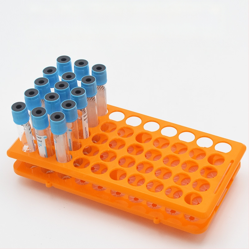 Testu caurulīšu plaukts, 50 caurumi, sterils, noņemams, piemērots asins paraugu caurulēm un paraugu pudelēm