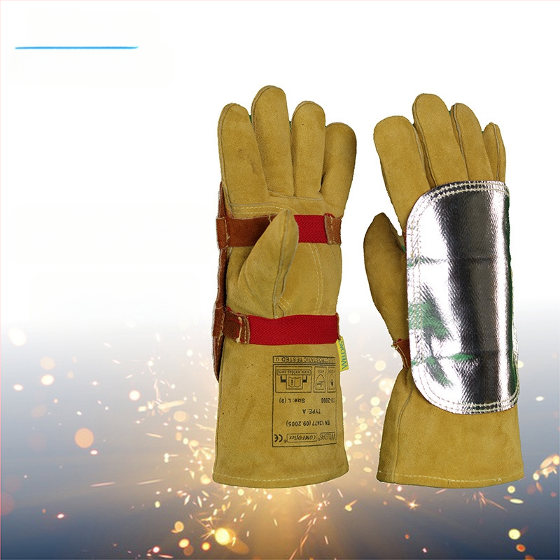 Γάντια προστασίας συγκόλλησης με ασπίδα χεριού – φύλλο αλουμινίου, δερμάτινη επένδυση, υψηλή θερμική αντοχή, μόνωση, συγκόλληση