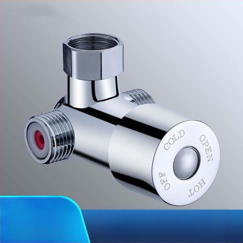 Mu Bin termostatinis temperatūros reguliatorius su jutikliniu čiaupu, 2 įv. 1 išv., 3-šakos maišymo vožtuvas vandens šildytuvui, modelis 62325, darbinis slėgis 0.8 MPa, šaltas 10°C, karštas 80°C