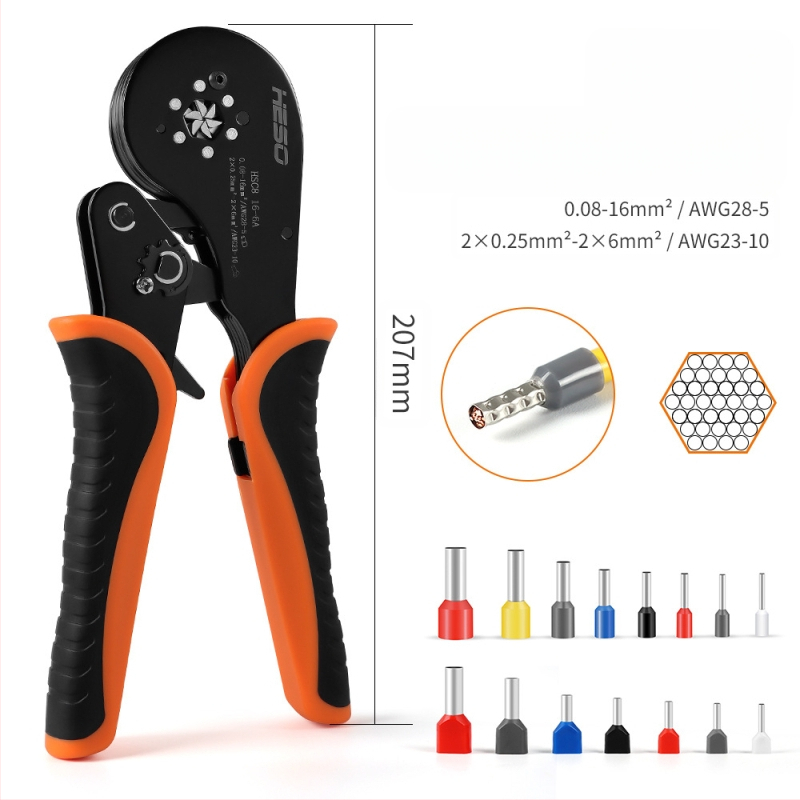 HESO HSC816-6A vamzdinių terminalų krimpo žnyplės, 0,08–16 mm, didelis tikslumas VE terminalui