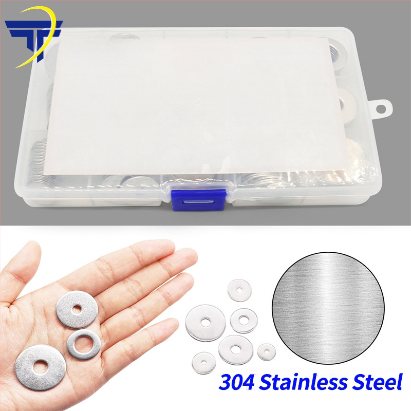 Ravne podloške od nehrđajućeg čelika 304, u kutiji, 230 komada; standard GB97/DIN125; klasa A.