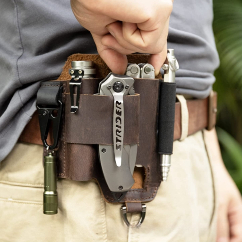 Tõeline nahast EDC taktikaline vöökott – välitegevuste jaoks; esimese kihti veiseliha nahk; kulumiskindel, vargusevastane, universaalne