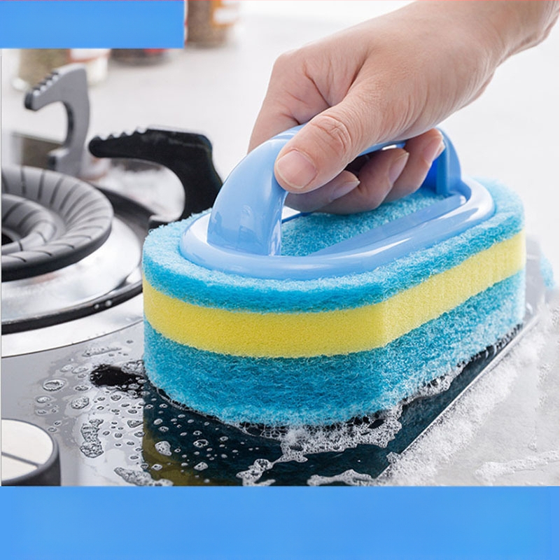 Virtuvės valymo šepetys su rankena puodams, voniai ir plytelėms — Medžiaga: PS + specialus pluošto medvilnė; Svoris: 0.12 kg; Įtrauktas kempinė