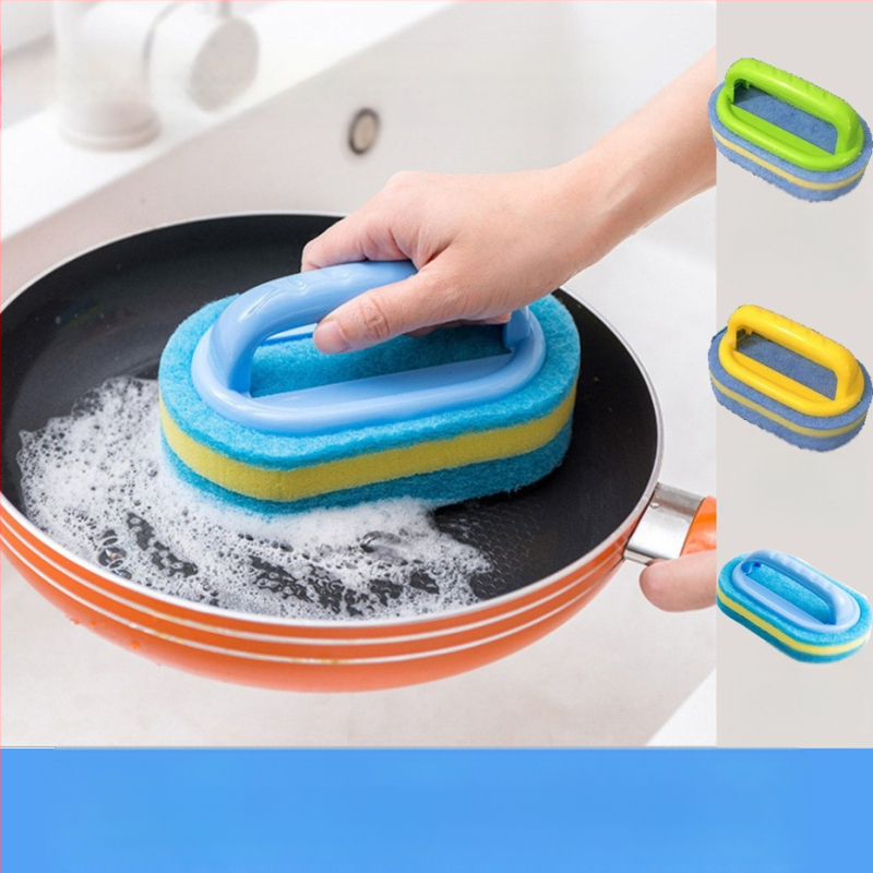 Virtuvės valymo šepetys su rankena puodams, voniai ir plytelėms — Medžiaga: PS + specialus pluošto medvilnė; Svoris: 0.12 kg; Įtrauktas kempinė