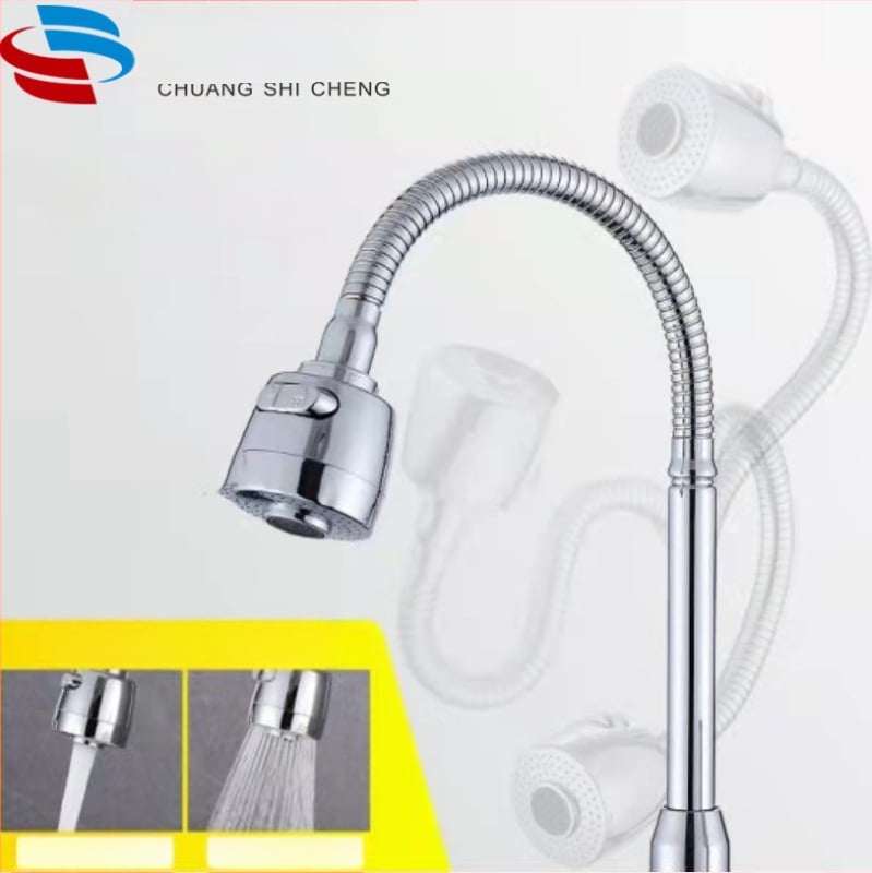 Virtuvės čiaupo aeratorius su universaliu pasukamu kampiniu jungtimi — ABS + nerūdijantis plienas, lietaus funkcija, vamzdinis sujungimas, modelis FGR545745, darbinė temperatūra 1–90°C