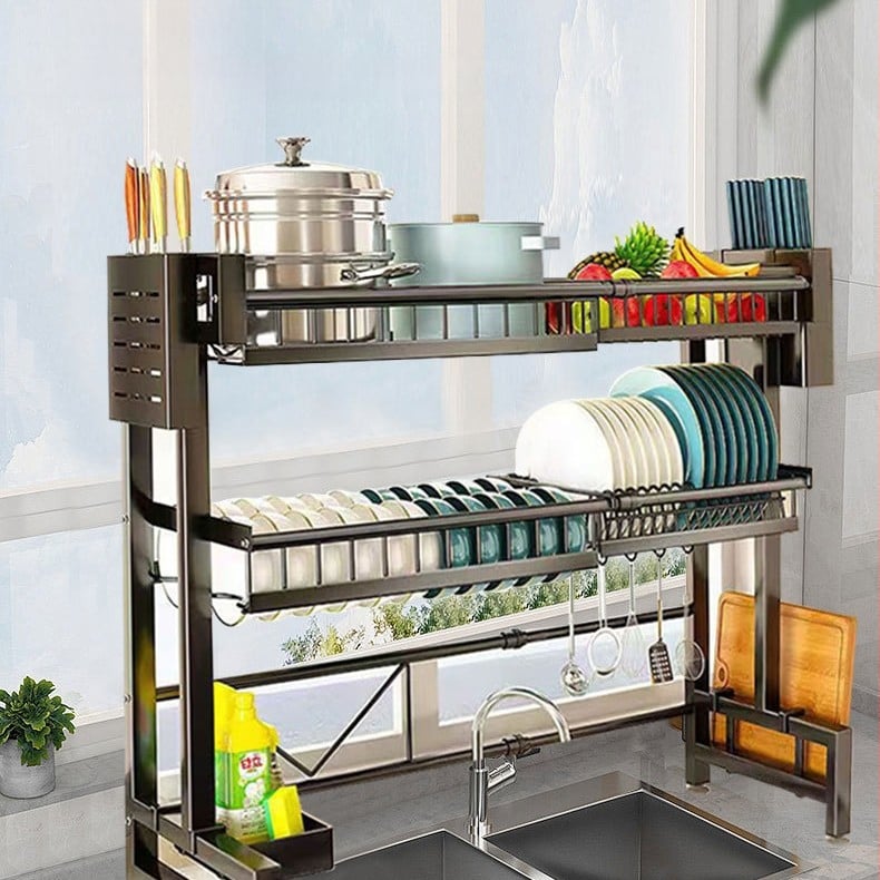 Daugiafunkcinis mobilus indų džiovinimo stovas ant virtuvės plokštės — anglies plienas, šiuolaikinis minimalistinis stilius, Xingfu