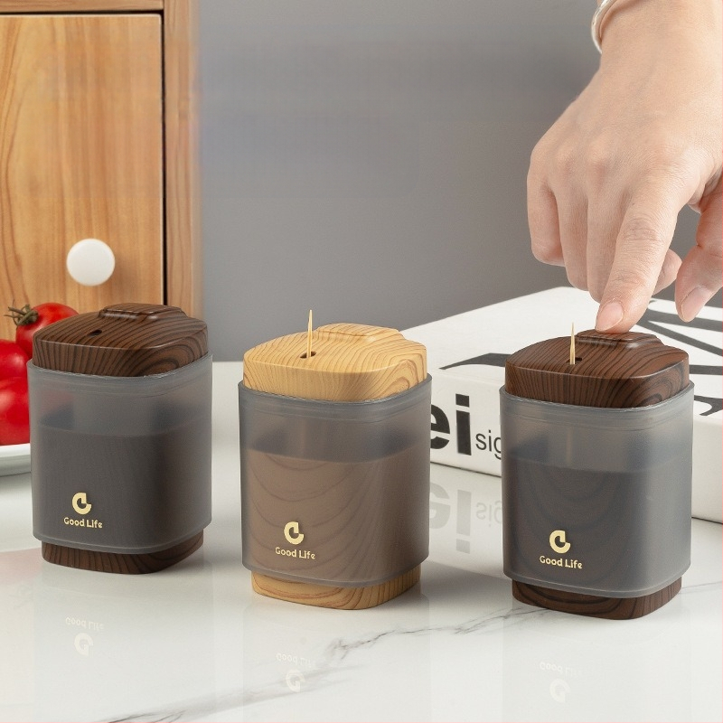 Кутия за клечки за зъби с дървесен модел, японски стил, пластмасова, автоматично изскачане, персонализиране по заявка