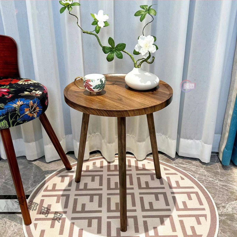 Кръгла масичка за кафе за дневна с дървен скелет и повърхност от изкуствена плоча, модерен минималистичен стил, без отделения