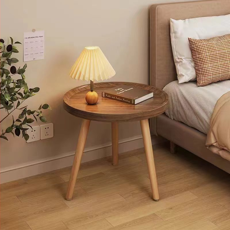 Кръгла масичка за кафе за дневна с дървен скелет и повърхност от изкуствена плоча, модерен минималистичен стил, без отделения