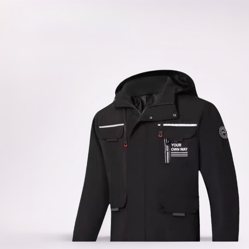 Jakna s kapuljom, zatvaračem i višestrukim džepovima, poliester, za četiri sezone