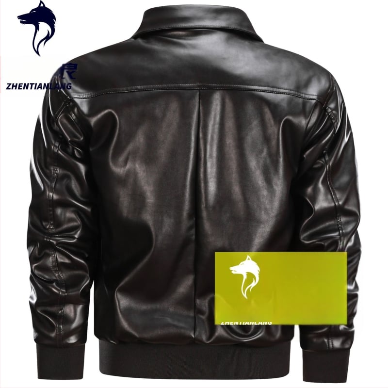 Α-2 μπουφάν πτήσης από PU δέρμα, με πέτο-λαιμό, φερμουάρ, φαρδιά γραμμή, τρισδιάστατες τσέπες με patches