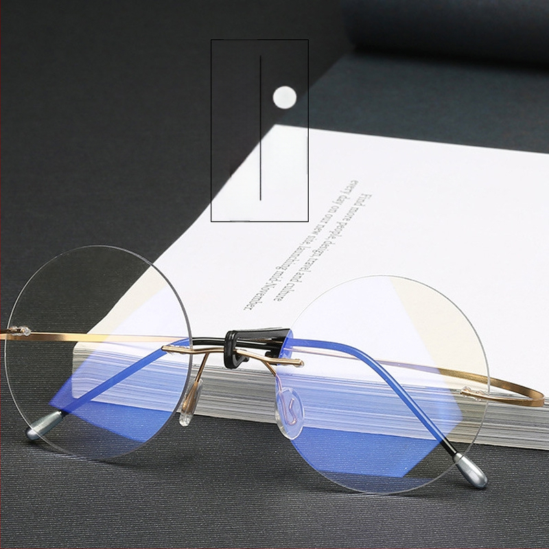 Skaitymo akiniai retro apvalūs be rėmelių, prieš mėlyną šviesą ir UV, asferiniai lęšiai, lengvi