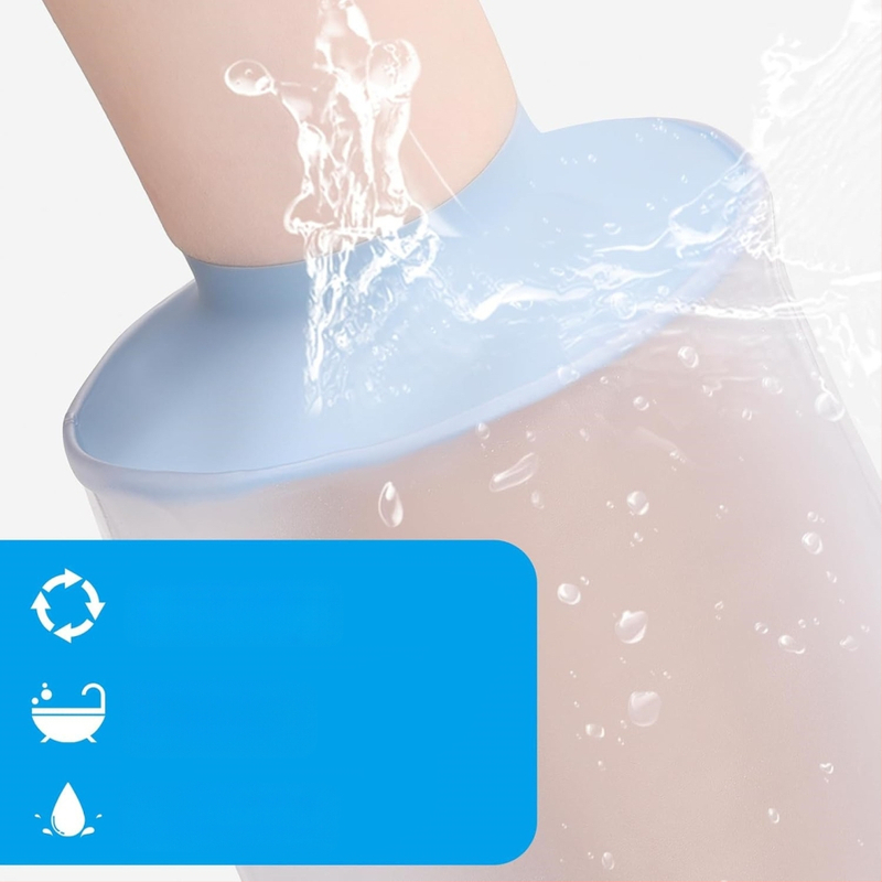 Силиконов постоперативен предпазител за къпане на крак – водоустойчив модел за калф (Материал: силикон; Функция: водоустойчивост; Модел: калф; Тегло: 100 g; Приложение: постоперативно къпане на травми и фрактури на крака)