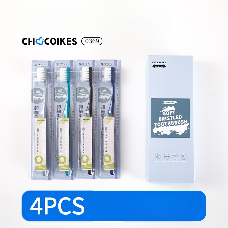 Chocoikes dantų šepetėlis, japoniško plataus galvos, minkšti šereliai, individualiai supakuotas, 4 vienetai dėžutėje