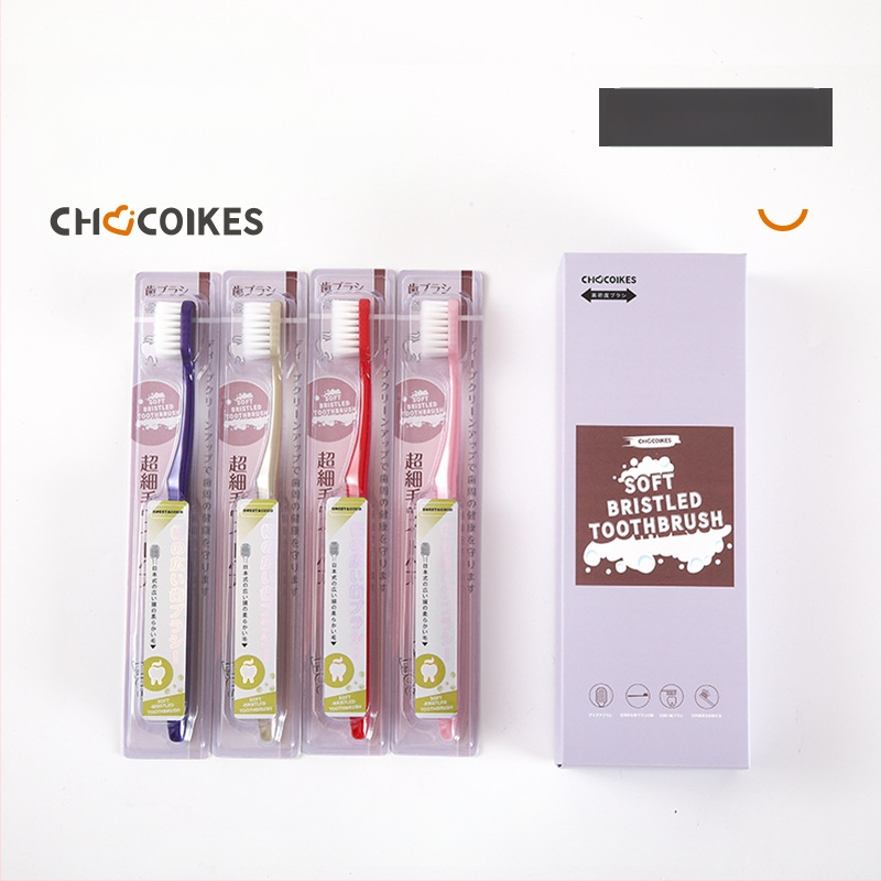 Chocoikes dantų šepetėlis, japoniško plataus galvos, minkšti šereliai, individualiai supakuotas, 4 vienetai dėžutėje