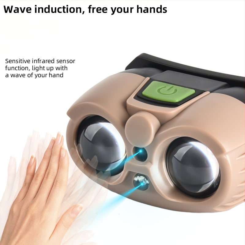 Смарт LED челник с USB зареждане и сензор, 3W, 400mAh, преносим за къмпинг, нощно риболов и бягане