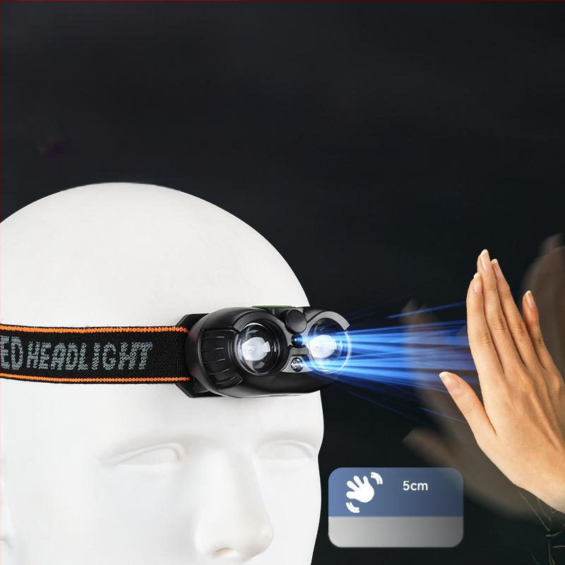 USB зареждаща челна лампа с XPG LED, преносима, лъч 100–200 m, вградена 400 mAh 14500 литиева батерия, ръчно захранване