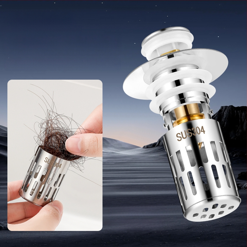 US standardni odvodni čep za umivaonik s bakrenim jezgrom, filtr od nehrđajućeg čelika 304, ABS premaz bakrom — Model E1