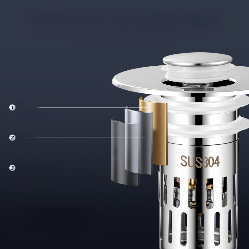US standardni odvodni čep za umivaonik s bakrenim jezgrom, filtr od nehrđajućeg čelika 304, ABS premaz bakrom — Model E1