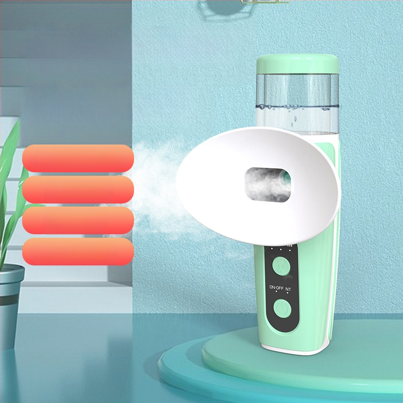 Rokas nano aerosols acīm mitrināšanai, atvieglo acu nogurumu un sausumu, pārnēsājams tvaika acu mazgāšanas līdzeklis; 1 ātrums; karsts un auksts izsmidzinājums; ABS plastmasas korpuss; iekšējā akumulators 500–800 mAh; darbības laiks 1–3 h