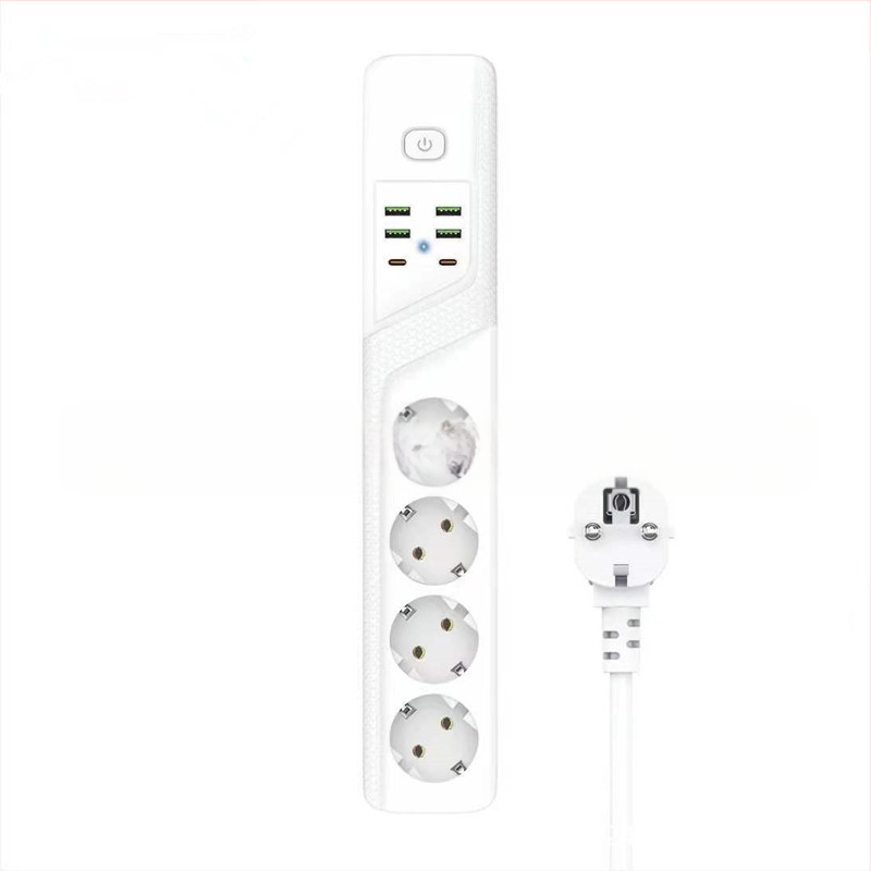 Europos 4 lizdų USB lizdas su vokiečių standartu, apsauga nuo perkrovos, Type-C aukštos galios prailgintuvas — 10A, 100-250V, liepsną atsparus PC korpusas, variniai laidininkai, 3000W