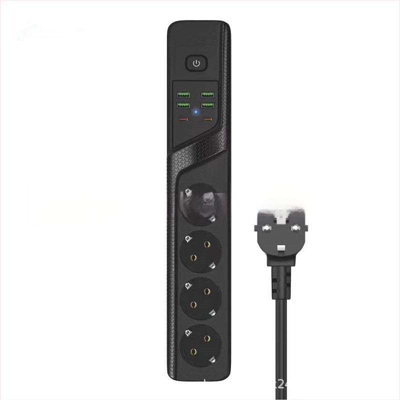 Europos 4 lizdų USB lizdas su vokiečių standartu, apsauga nuo perkrovos, Type-C aukštos galios prailgintuvas — 10A, 100-250V, liepsną atsparus PC korpusas, variniai laidininkai, 3000W
