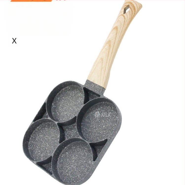 Aliuminio keturių skylių omletės keptuvė su Maifan akmens nelipniu danga, modelis XL-010, svoris 0,5 kg