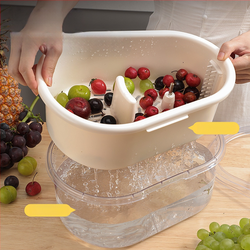 Daugiafunkcinis vaisių ir daržovių plovimo įrenginys su nusausinimo krepšiu — ABS medžiaga, šiuolaikinis minimalistinis stilius