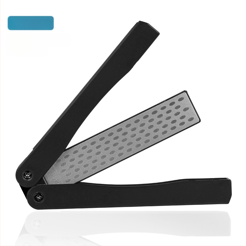 DMD peilių ašmenų šlifuoklis ventiliatoriaus formos, dvipusis, sulankstomas, nešiojamas lauko naudojimui, emery abrazyvas, grit 400/600