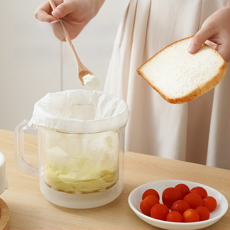 Rankinis apvalus jogurtų filtras ir pieno atskyrėjas – namų naudojimui, itin didelė talpa, neelektrinis, 3 netkanų maišelių komplektas, medžiagos: PP/PS/ABS, nerūdijančio plieno spyruoklė 201