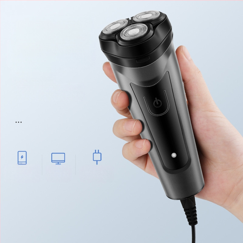 Ηλεκτρική ξυριστική μηχανή με πλωτή κεφαλή τριών λεπίδων; πλένεται; ενσωματωμένη μπαταρία 500–800 mAh; μοτέρ 3W; αυτονομία έως 60 λεπτά.