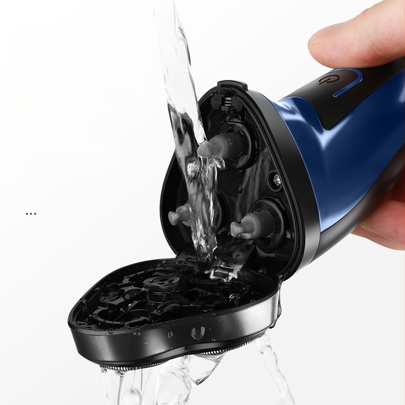 Ηλεκτρική ξυριστική μηχανή με πλωτή κεφαλή τριών λεπίδων; πλένεται; ενσωματωμένη μπαταρία 500–800 mAh; μοτέρ 3W; αυτονομία έως 60 λεπτά.