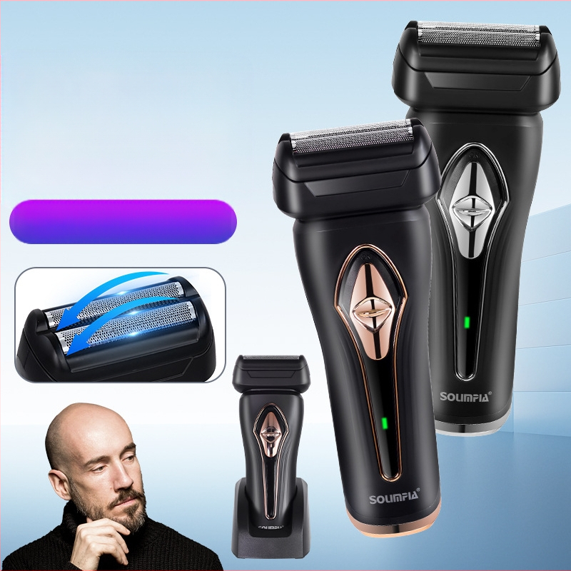  Električni brijač s recipročnom glavom i dvostrukim noževima; potpuno periv; LED zaslon; USB punjenje; trajanje baterije 1 sat.