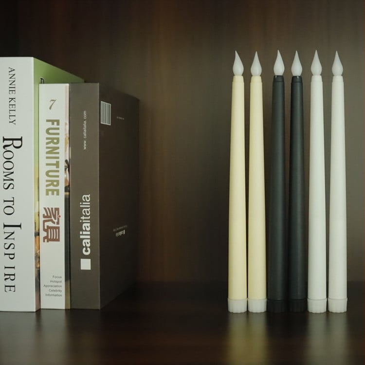 LED svece ar 10 taustiņu attālināto vadību, gara cilindriska plastmasas svece, injekcijas formēšana, drukāts logotips