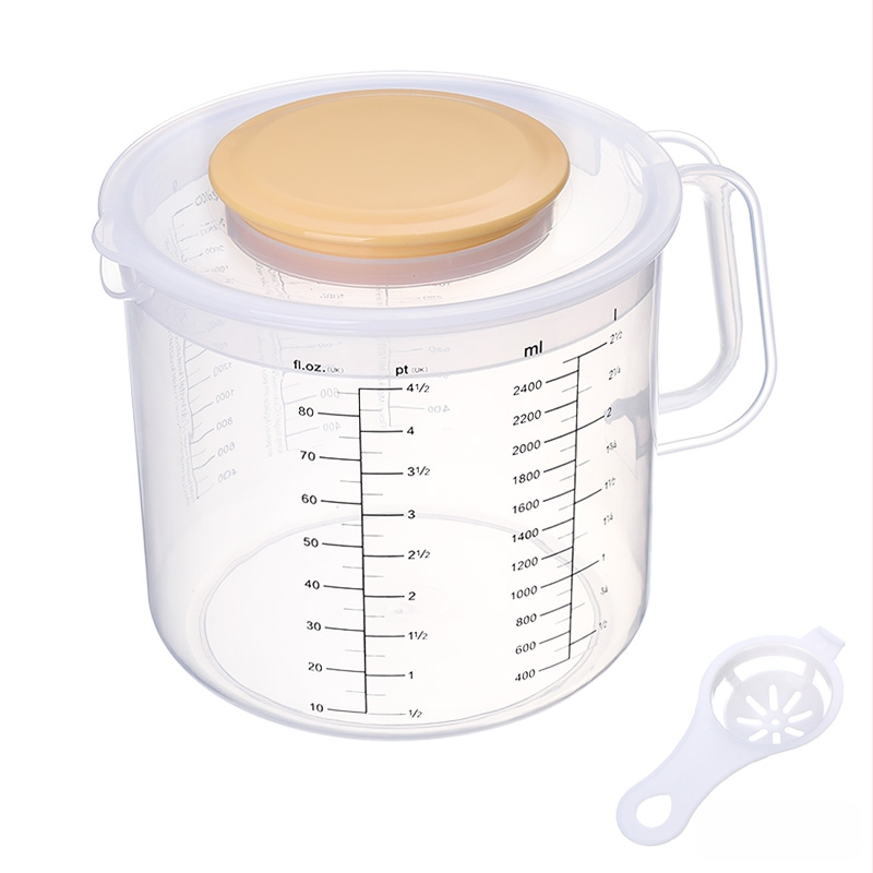 Didelis talpos matavimo puodelis su dangteliu, neleidžiantis purslinti, su matavimo žymėmis
