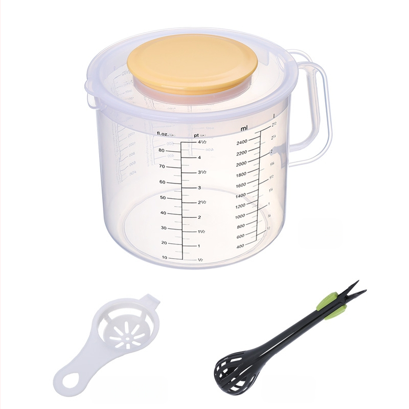 Didelis talpos matavimo puodelis su dangteliu, neleidžiantis purslinti, su matavimo žymėmis