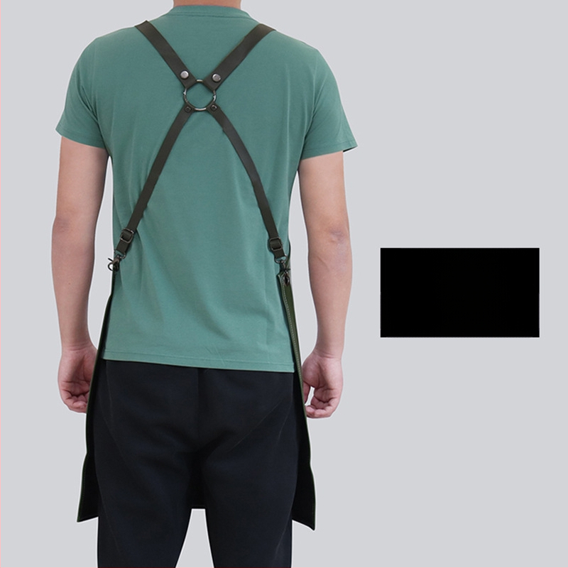 Uniszex ujj nélküli PU bőr kötény, vízálló, levehető nagy zsebbel