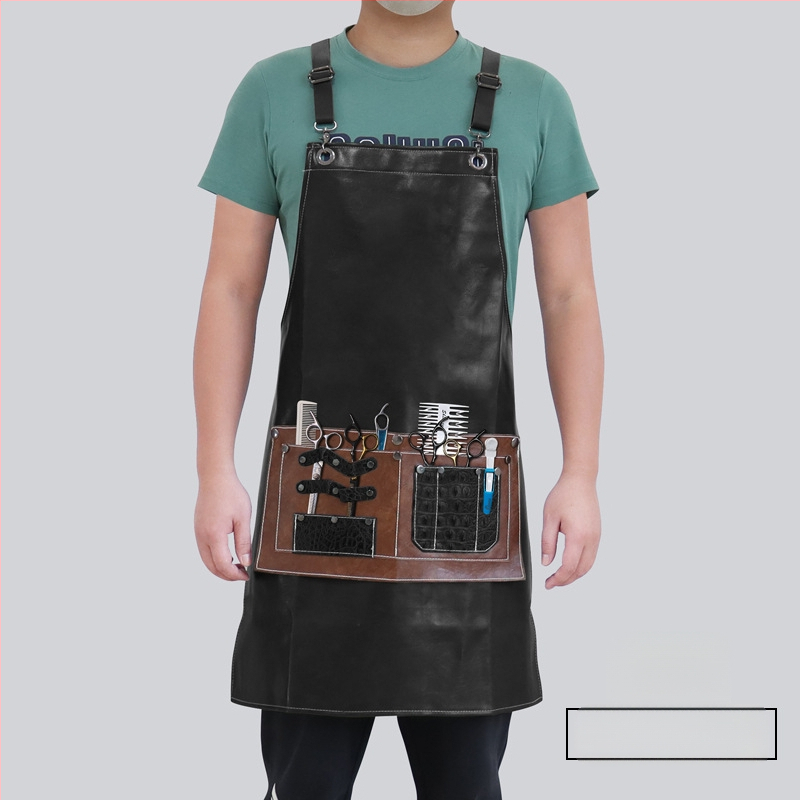 Uniszex ujj nélküli PU bőr kötény, vízálló, levehető nagy zsebbel