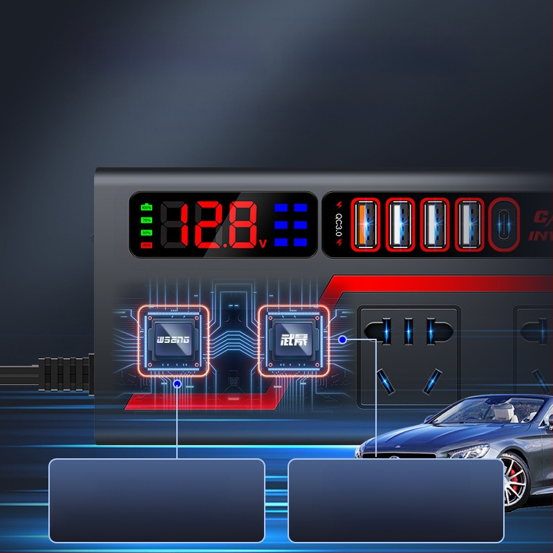 Wusheng автомобилен инвертор 12V/24V към 220V, универсален за автомобили и камиони