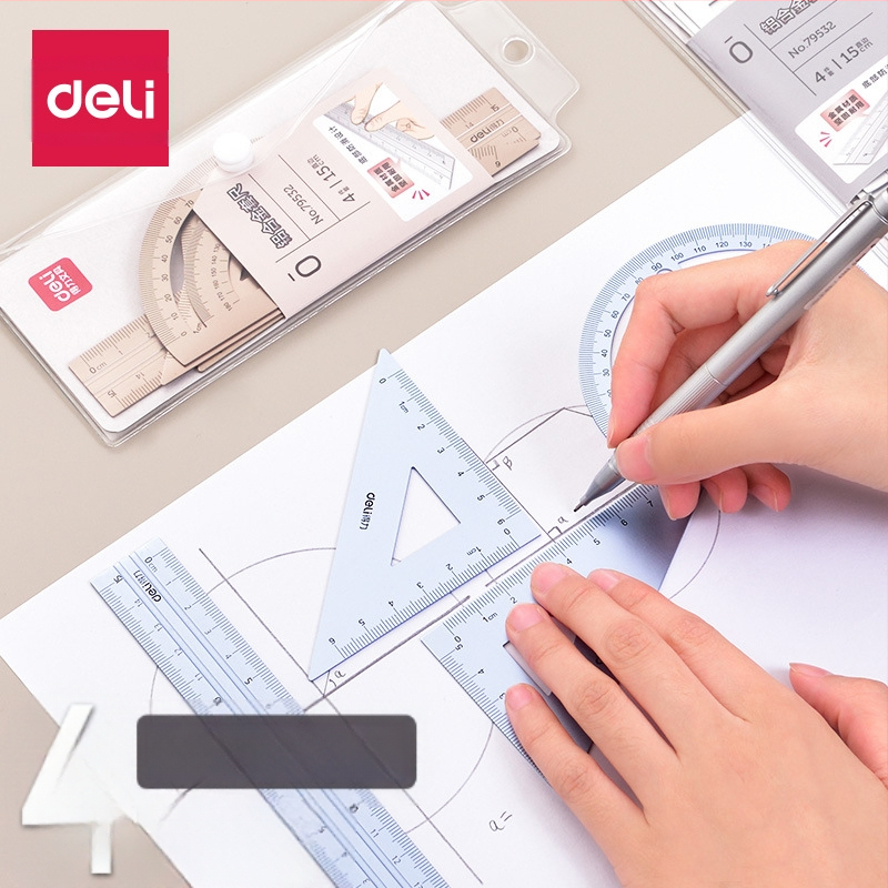 Deli 79532 metāla lineālu komplekts ar leņķmēru, skolēniem, no alumīnija sakausējuma