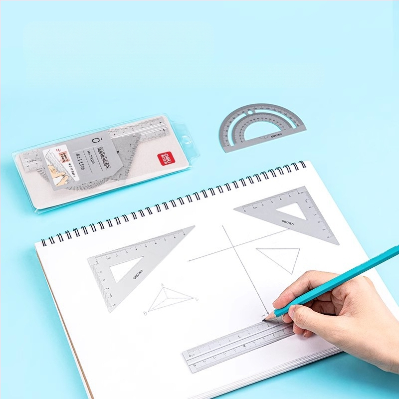 Deli 79532 metāla lineālu komplekts ar leņķmēru, skolēniem, no alumīnija sakausējuma