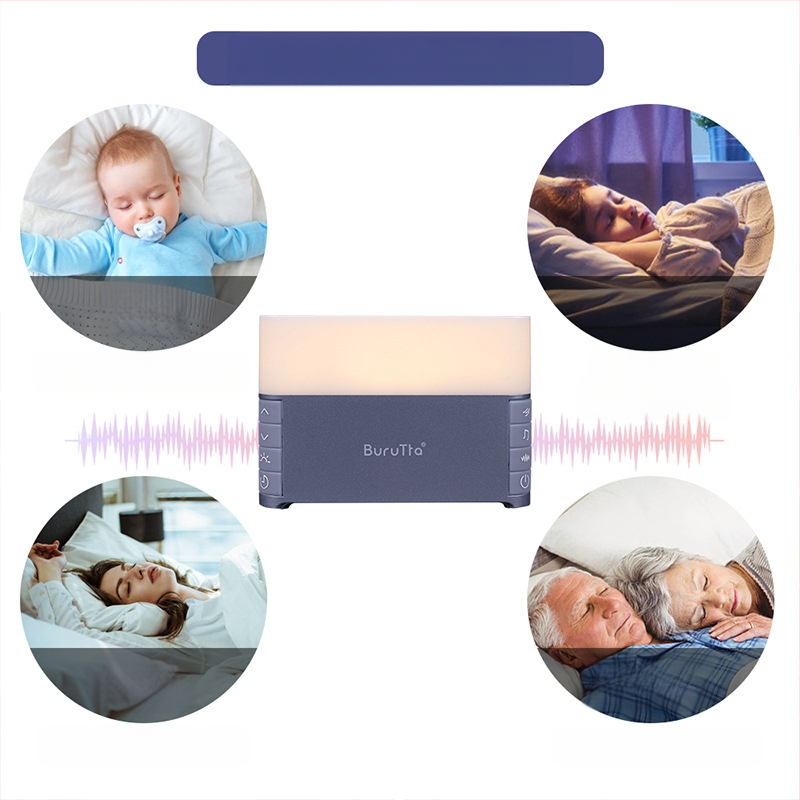 Prijenosni uređaj za bijeli zvuk za spavanje za bebe i odrasle – punjiv, tajmer, glazbena funkcija, ugrađena baterija 800–1000 mAh, radno vrijeme 6–8 sati.