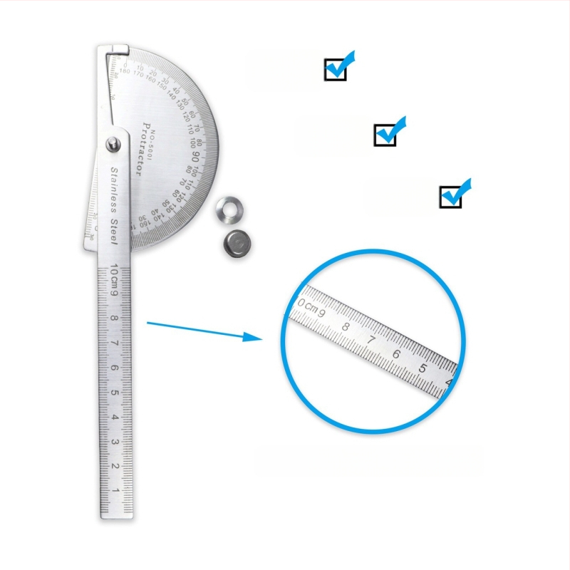Γωνιομετρικός χάρακας, 430 ανοξείδωτος χάλυβας, 0–180° για ξυλουργική