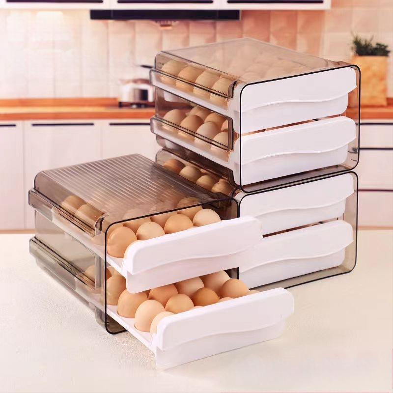 Кутия за яйца за хладилник, с чекмеджетен стил, двойно ниво, прозрачно, модерен и прост дизайн за съхранение